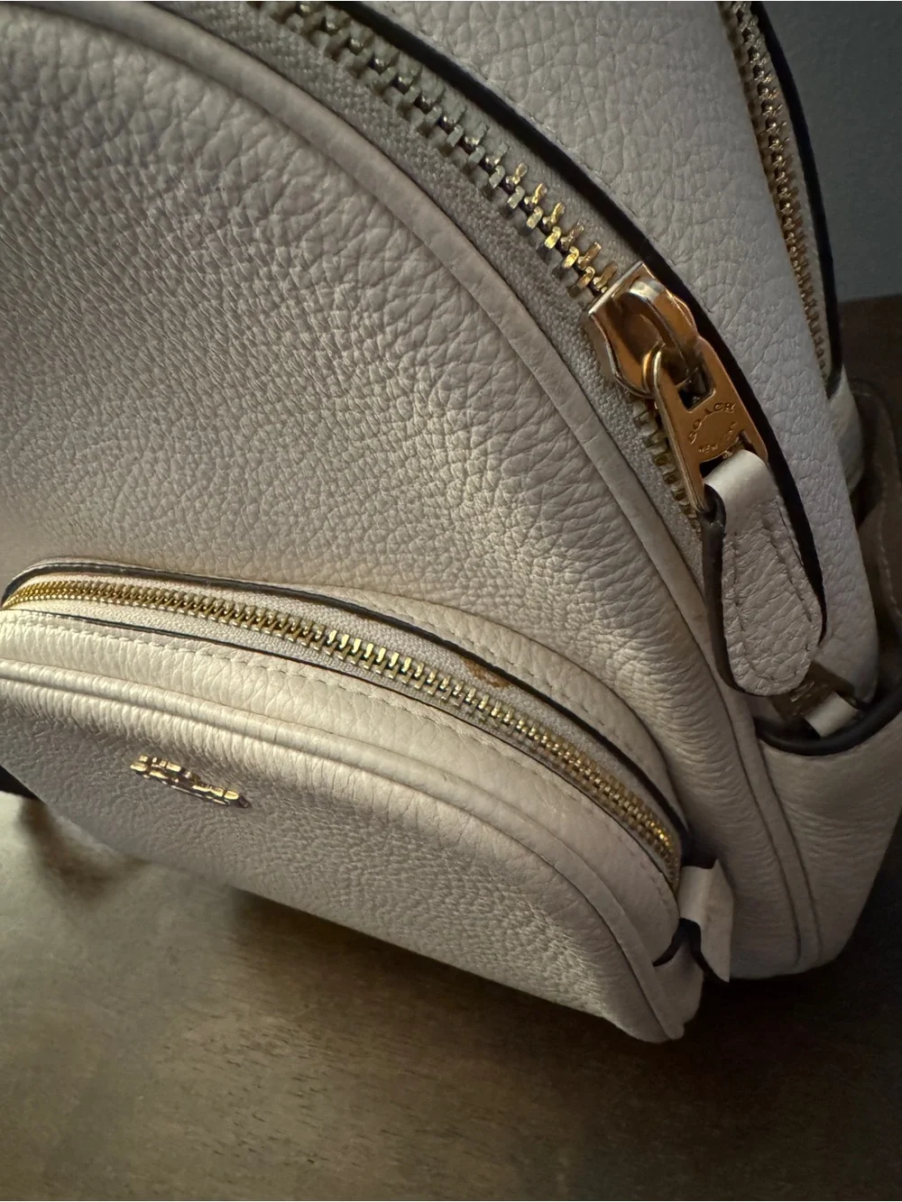 Coach Cream Pebbled Leather Mini Backpack with Gold Hardware